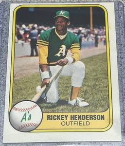 lot 189 image: 1981 Fleer Baseball Card #574 - Rickey Henderson Outfield