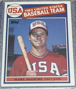 lot 206 image: 1985 Topps Baseball Card #401 - Mark McGwire Rookie USA Baseball Team