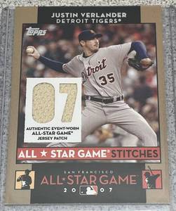 lot 219 image: 2007 Topps Baseball Card #ASJV - Justin Verlander All Star Game Stitches Jersey Patch