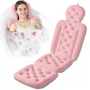 lot 4833 image: Luxury Bath Cushion, Full Body Bathtub Pillow with 160 Suction Cups, Bath Mat for Head and Neck Support, with Laundry Bag (Light Pink, 51 x 16)