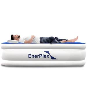 lot 4843 image: EnerPlex Queen Air Mattress with Built in Pump - 13 Luxury Size Self-Inflating Blow Up Mattress with Neck Support - Inflatable Air Bed for Portable Travel & Home Use (BlueWhite)