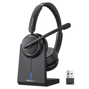 lot 4852 image: Waxop Wireless Headset with Mic for Work, Bluetooth Headset with Noise Cancelling Mic & Mute Button, Wireless Headsets with Mic for Remote WorkersOffice ProfessionalsCall CenterPCLaptop