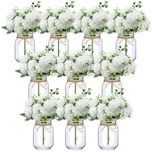 lot 4854 image: XunYee 10 Set Mason Jar Table Centerpiece with Flower Mason Jar Flower Centerpiece Vases Decor for Engagement Party Bridal Shower Wedding Reception Table Decor(White,Hydrangea)