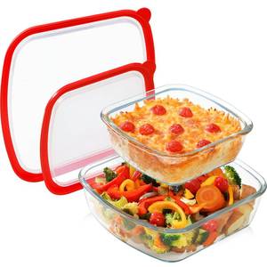 lot 4868 image: NUTRIUPS 2-Piece 9x9 & 7x7 Square Glass Baking Dish with Lid Set, Deep Baking Pan, Oven Dishwasher and Microwave Safe (Tempered Glass, 1 QT, 2.7 QT)