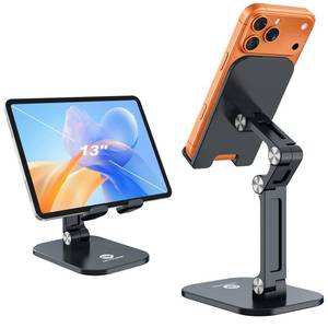 lot 4872 image: OCYCLONE Phone Stand, Cell Phone Stand Holder for Desk Office Accessories Adjustable Height and Angle Foldable iPhone Stand Compatible with 4-13 All Phones iPad Tablet - Black