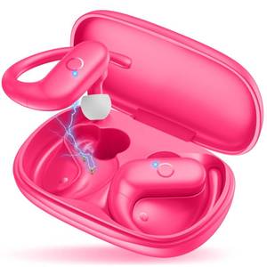 lot 4889 image: MOZOTER Wireless Earbuds Bluetooth 5.3 Headphones Sport,Over Ear Buds with Deep Bass Sound,60Hrs Playtime Earphones Redesigned Comfort Fit with Earhooks for Running,Meeting,Workout-Pink