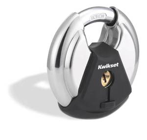 lot 4896 image: Kwikset Discus Padlock with Boron Carbide Shackle, High Security Outdoor Storage and Gate Lock, 2-34 in Body, 1 Pack, Silver