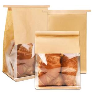 lot 4899 image: 60 Pcs Bakery Bags with Window, 5.1x6.2x10.5 Inches Ties Lock Cookie Packaging Bag Resealable Paper Treat Bags for Homemade Breads, Popcorn, Candies,Treats, Snacks, Baked Goods Packaging
