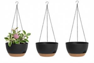 lot 4905 image: XQSHPDM Hanging Planters 3-Pack, 8 Inch Self-Watering Hanging Pots with Drainage Hole and Chains, Plastic Planters for Indoor Outdoor Black Brown