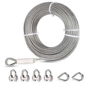 lot 4910 image: hannger 516 Stainless Steel Cable, 25ft, 7x19 Strand Wire Rope, 9000 lbs Break Strength Heavy-Duty Steel Cable with Loops, Clamps & Thimble for Zipline, Boat Lift Cable Replacement, Rigging