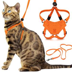 lot 4920 image: Houdini Escape Proof Cat Harness and Leash Set by OutdoorBengal Orange, Medium Cat Harness for Walking