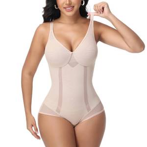lot 4923 image: SHAPESHE Shapewear Bodysuit with Underwire for Women Deep V Neck Faja Body Shaper Mesh Slimming Low Back Tummy Control Seamless