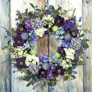 lot 4929 image: 24-Inch Colorful Flower Wreath for Front Door Hydrangeas, Lavender Wreath, Spring Summer Artificial Wild Flower Greenery Leaves for All Seasons Farmhouse Home Wall Indoor Outdoor Window Decor