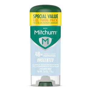 lot 4933 image: Mitchum Mens Triple Odor Protection Antiperspirant &amp Deodorant Gel, Unscented, 48HR Protection, 2 pack