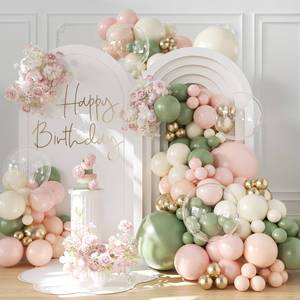 lot 4937 image: Sage Green Pink Gold Balloon Arch Kit 132Pcs Sage Green Pink Peach Ivory White Gold Clear Balloons for Boho Wildflower Baby Shower Bridal Shower Birthday Party Tea Party Decorations