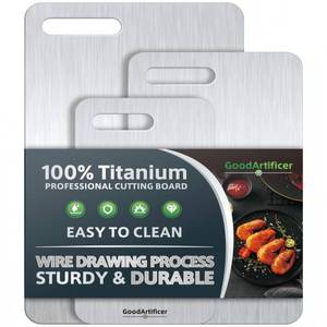 lot 4940 image: Titanium Cutting Boards Set of 3, 100% Pure Titanium Kitchen Cutting Board, Double-Sided Non-Toxic Cutting Board, Ideal for Slicing and Dicing Meats, Features Handle, Dishwasher Safe