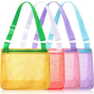 lot 4946 image: Frienda 4 Pcs Beach Bag Beach Shell Mesh Bag Collecting Sand Toy Totes Colorful Swimming Accessories Storage Pouch with Adjustable Carrying Straps for Men and Women (Colors E)