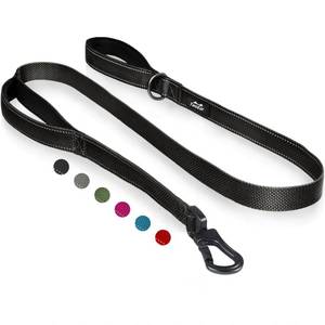 lot 4959 image: TwoEar 6FT 1IN Strong Black Dog Leash with 2 Padded Handles, Traffic Handle Extra Control, Comfortable Soft Dual Handle, Auto Lock Hook, Reflective Walking Lead for Small Medium and Large Dogs