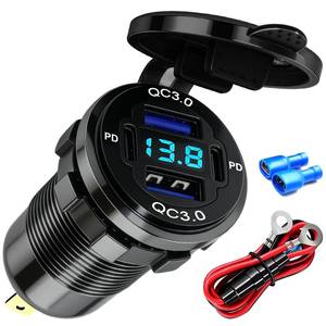 lot 4962 image: DAESENN DC 12V Die Cut Mount USB Charger Aluminum Charger 4 USB Ports Dual PD and Dual QC Ports with Voltage Display Meter for Car, RV, Boat, Motorcycle and Panel Mount