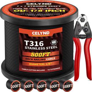 lot 4966 image: Black Stainless Steel Cable for Railing - 500FT 18 T316 Wire Rope for Deck Cable Railing System Kit