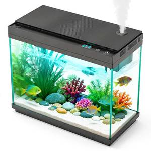 lot 4980 image: Smart Aquarium Fish Tank with Silent Water Pump, 2.4 Gallon Small Aquarium with Quick Start Kit, Temperature Display, Humidifier and RGB Lights, Perfect for Home, Office, and Decor, Black