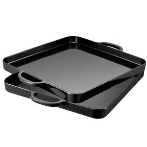 lot 6022 image: HSDT Square Serving Trays with Handles Melamine Black 12.5x12.5 Inch Spill Proof Kitchen Eating Trays Set of 2 for Cafeteria Cafe Food Appeizer Dessert Snack Dinner Lunch Breakfast,TR16-02