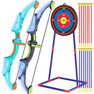 lot 6031 image: Kmuxilal 2 Pack Kids Bow and Arrow Set with LED Flash Lights, 14 Suction Cup Arrows and Fluorescence Standing Target-Perfect Indoor and Outdoor Game Archery Set Toy Gift for 4 5 6 7 8-12 Year Old Boys