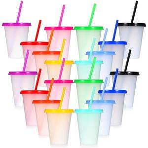 lot 6040 image: 20 Pack Reusable Plastic Tumblers with Lids and Straws, 16 oz Colorful Party Cups Bulk for Iced Coffee, Cold Drinks, Travel, Glitter Drinkware 10 Colors