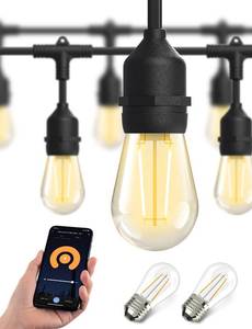 lot 6045 image: XMCOSY Smart Outdoor String Lights, 123Ft LED Patio Lights Waterproof IP65, App Control, Compatible with Alexa, Dimmable Edison Bulbs Outdoor Light for Yard Porch Bistro Outside