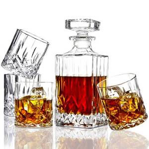 lot 6046 image: ELIDOMC 5PC Italian Crafted Crystal Whiskey Decanter & Whiskey Glasses Set, Crystal Decanter Set With 4 Whiskey Glasses, Whiskey Decanter Sets for Men.