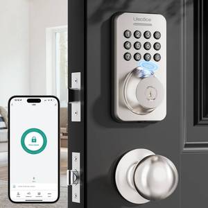 lot 6053 image: Ulecoce Fingerprint Keypad Deadbolt with Handle Set, Keyless Entry Door Lock, Door Locks for Front Door Lock Set, App Control, Auto Locking, Easy to Install, Satin Nickel