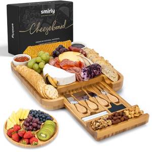lot 6060 image: SMIRLY Charcuterie Large Bamboo Cheese Board Set for Serving - House Warming Gifts for New Home, Wedding, Bridal Shower & Birthday, for Women