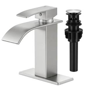 lot 6061 image: LUFG Bathroom Faucets Brushed Nickel Waterfall Bathroom Sink Faucet Modern Single Handle Bathroom Faucet for 1 or 3 Hole Mxier Tap Washbasin Faucet with Deck, Pop-up Drain and Supply Hoses