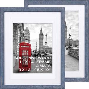 lot 6066 image: Tiblue 11x14 Picture Frame, Distressed Rustic Blue Solid Wood, 2 Packs with 4 Mats, 8.5x10.57.5x9.5 Opening, HD Plexiglass, Wall Mount & Tabletop, Unisex Adult