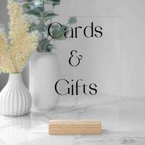lot 6075 image: Ilyapa Acrylic Sign Holders with Natural Wood Stands, 4 Pack - 8x10 Inch Blank Table Numbers Set for Wedding Reception or Any Event
