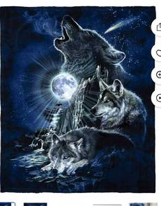 lot 6076 image: Dawhud Direct  Super Soft Plush Fleece Throw Blanket Wolves Howling at the Moon 50x60
