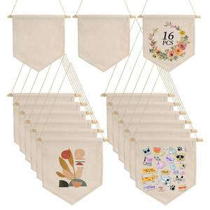lot 6078 image: KEJJNYER 16 Pcs Blank Canvas Banners, Pin Wall Display Canvas Banners, Decorative DIY Hanging Blank Banners for Enamel Lapel Badge Collection