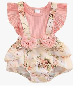 lot 6080 image: Socutebabe Baby Girl Floral Romper Newborn Dress Ruffle Playsuit Suspender Shorts Jumpsuit Cute Summer Clothes 0-3m