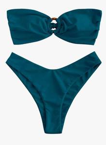 lot 6081 image: ZAFUL Womens Bandeau Bikini O Ring Strapless Tie Back High Cut Two Piece Swimsuit Bathing Suits
