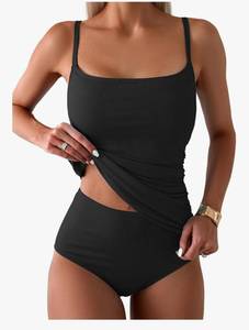 lot 6084 image: Eomenie Womens Swimsuit Tankini Tummy Control Bathing Suits Two Piece Full Coverage Slim Swim Suits with High Waisted Bottom 3XL