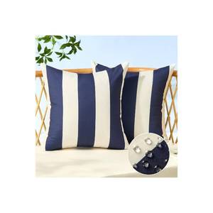 lot 6099 image: Allorry Outdoor Pillow Covers 18x18 Set of 2 Navy Blue Striped Decoration Throw Pillow Covers for Spring Summer Outdoor Waterproof Garden Patio Furniture Sofa Bed Home Decor JB007-D18