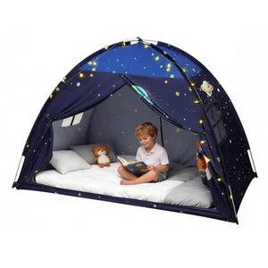 lot 6114 image: Redants Twin Bed Tent Canopy, Space Indoor Blackout Privacy Toddler Bed Tent for Kids with Light, Portable Sleeping Floor Kids Playhouse (Blue, Twin Size)
