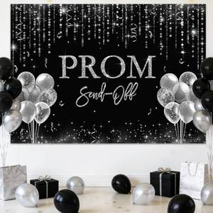 lot 6116 image: AIBIIN 7x5ft Prom 2026 Backdrop Silver Prom Send Off Backdrop Prom Send Off Decorations Graduation Prom Night 2026 Party Backdrop Prom 2026 Decorations Banner