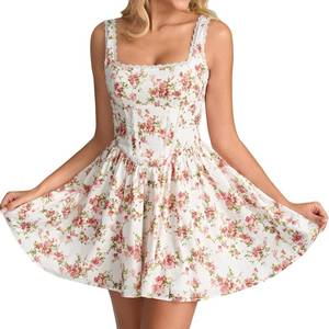 lot 6119 image: KUTUMAI Lace Floral Corset Mini Dress Bow Tie Somcked Flowy Short Graduation Dresses for Women Summer 2026 Rose S