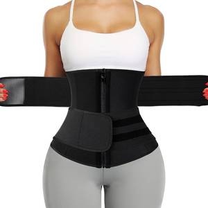 lot 6124 image: KIWI RATA Neoprene Sauna Waist Trainer Corset Sweat Belt with 2 Straps for Women Sweat Band Compression Cincher Workout Fitness Trimmer,#1 Zipper Black,Large