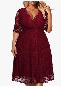 lot 6126 image: Womens Plus Size Wedding Guest Cocktail Party Semi Formal Lace Wrap V Neck Knee Length Dress 22W