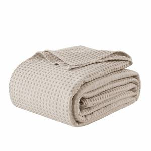 lot 6130 image: 100% Egyptian Cotton Waffle Weave Blanket Twin Size for Bed, 320 GSM - Breathable and Soft for Spring Summer, Lightweight All Season Bed Blanket for Couch, Sofa (66x90 Inches, Light Khaki)