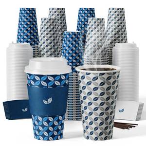 lot 6132 image: JOLLY CHEF 16 oz Coffee Cups with Lids 100 Pack, Disposable Hot Paper Coffee Cups with Lids, Sleeves and Stirrers for Christmas, Thanksgiving, Party