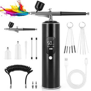 lot 6139 image: Airbrush Kit with Compressor, 2 Airbrushes, 6400mAh 50PSI High Pressure Airbrush for Nails with 0.20.30.5mm Nozzle Sets, Airbrush for Nails, Modeling, Cake Decorating, Pastry (Black)