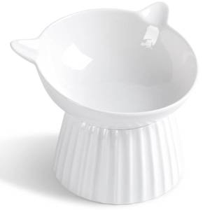 lot 6142 image: Wellbro Ceramic Raised Cat Bowl�Tilted Raised Cat Bowl Anti Vomit Cat Bowls for Indoor Cats Whisker Friendly Pet Feeder for Cats Puppies, Microwave and Dishwasher Safe